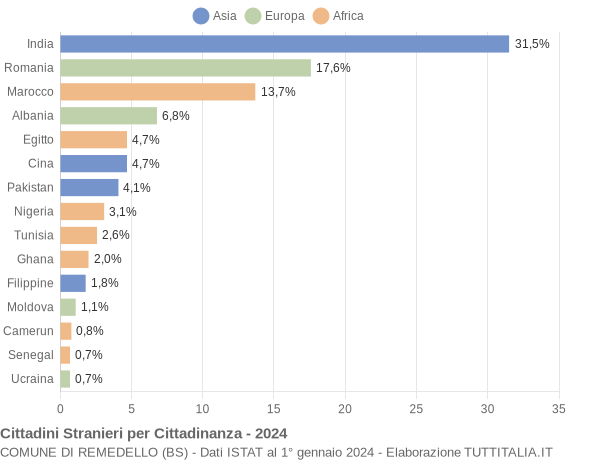 Grafico cittadinanza stranieri - Remedello 2024