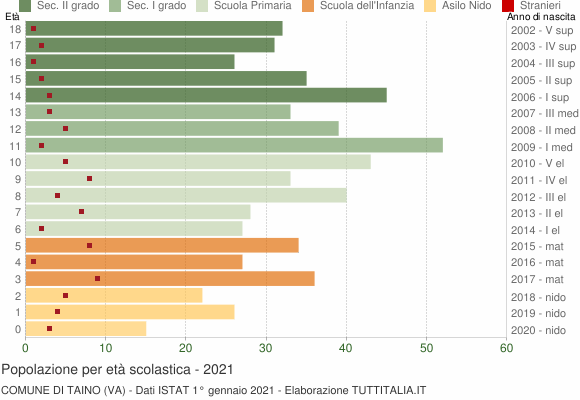 Grafico Popolazione in età scolastica - Taino 2021