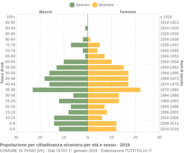 Grafico cittadini stranieri - Taino 2019