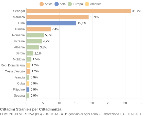 Grafico cittadinanza stranieri - Vertova 2009