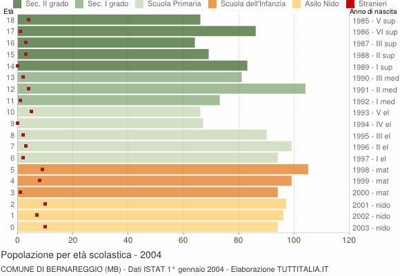 Grafico Popolazione in età scolastica - Bernareggio 2004