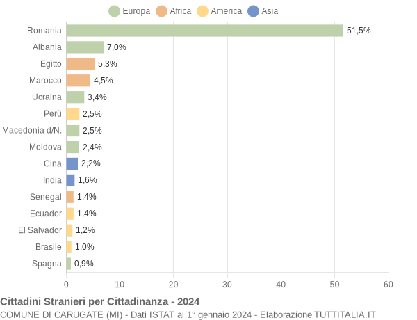 Grafico cittadinanza stranieri - Carugate 2024