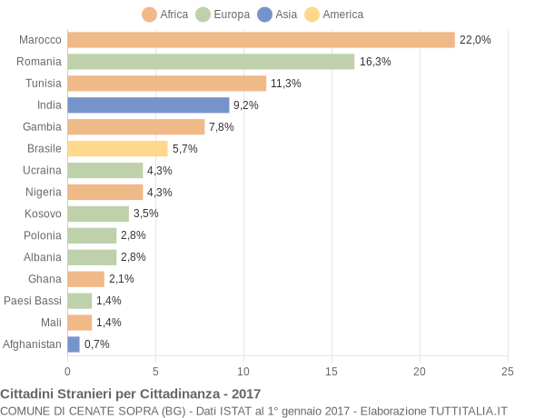 Grafico cittadinanza stranieri - Cenate Sopra 2017