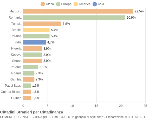 Grafico cittadinanza stranieri - Cenate Sopra 2018