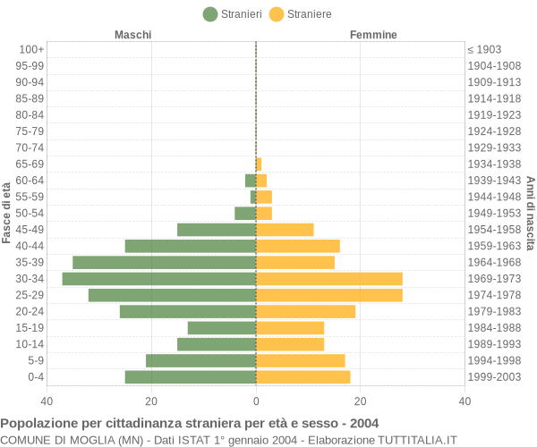 Grafico cittadini stranieri - Moglia 2004