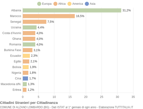 Grafico cittadinanza stranieri - Alzano Lombardo 2006