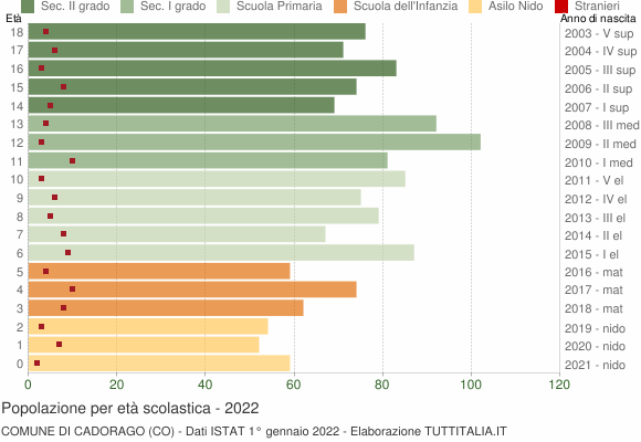 Grafico Popolazione in età scolastica - Cadorago 2022