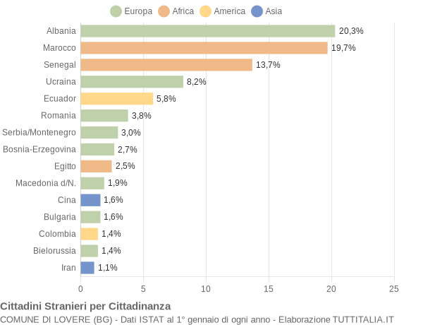 Grafico cittadinanza stranieri - Lovere 2005