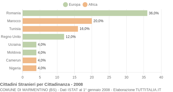 Grafico cittadinanza stranieri - Marmentino 2008