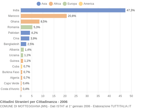 Grafico cittadinanza stranieri - Motteggiana 2006