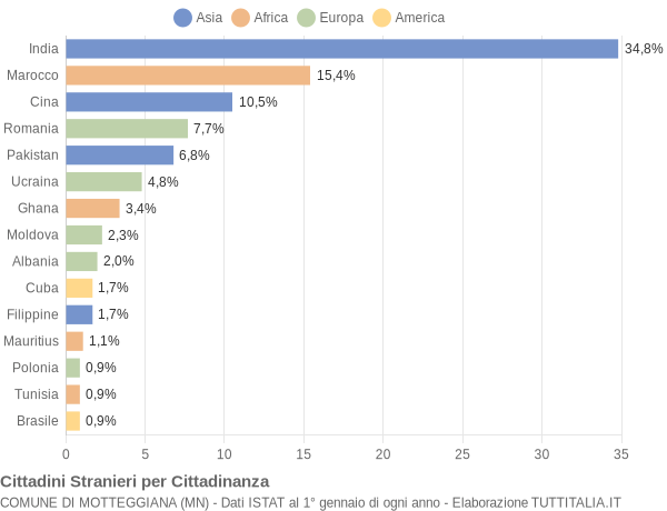 Grafico cittadinanza stranieri - Motteggiana 2021