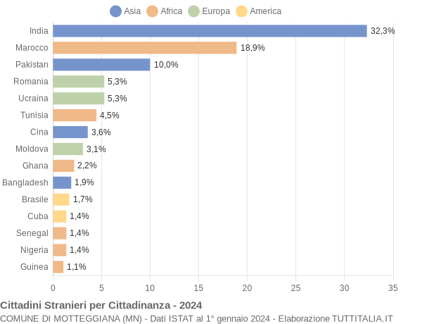 Grafico cittadinanza stranieri - Motteggiana 2024