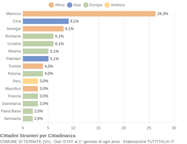 Grafico cittadinanza stranieri - Ternate 2010