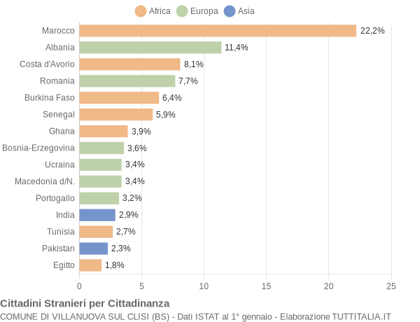 Grafico cittadinanza stranieri - Villanuova sul Clisi 2007