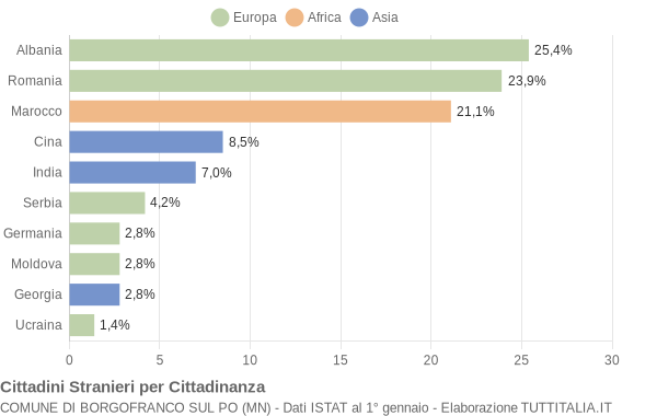 Grafico cittadinanza stranieri - Borgofranco sul Po 2012