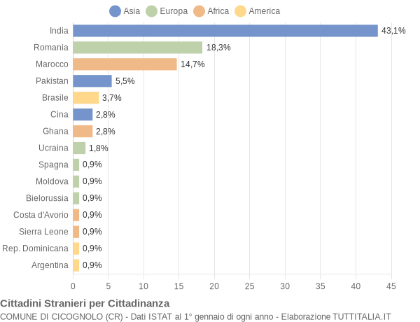 Grafico cittadinanza stranieri - Cicognolo 2019