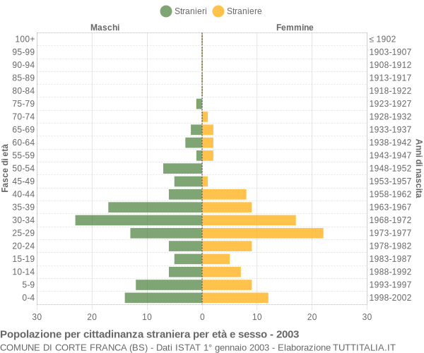 Grafico cittadini stranieri - Corte Franca 2003