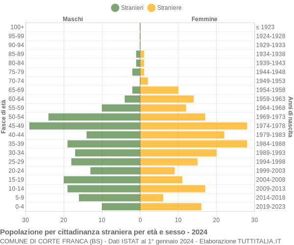 Grafico cittadini stranieri - Corte Franca 2024