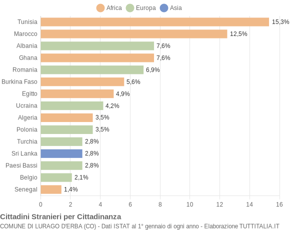 Grafico cittadinanza stranieri - Lurago d'Erba 2005