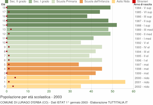 Grafico Popolazione in età scolastica - Lurago d'Erba 2003