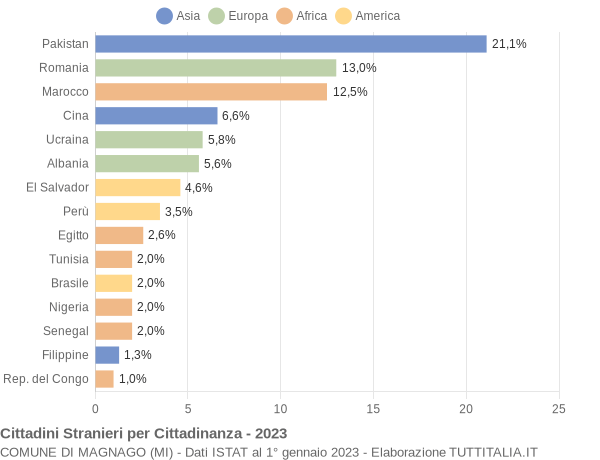 Grafico cittadinanza stranieri - Magnago 2023