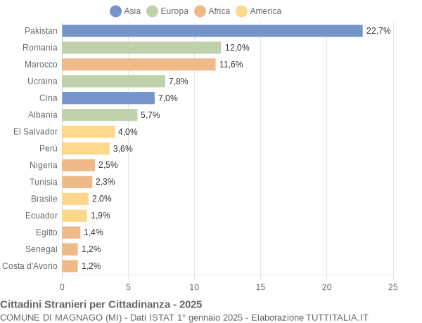 Grafico cittadinanza stranieri - Magnago 2025