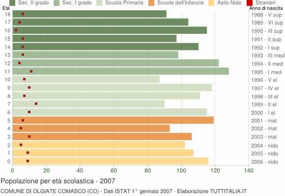 Grafico Popolazione in età scolastica - Olgiate Comasco 2007