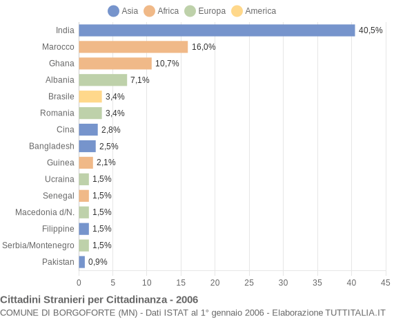 Grafico cittadinanza stranieri - Borgoforte 2006