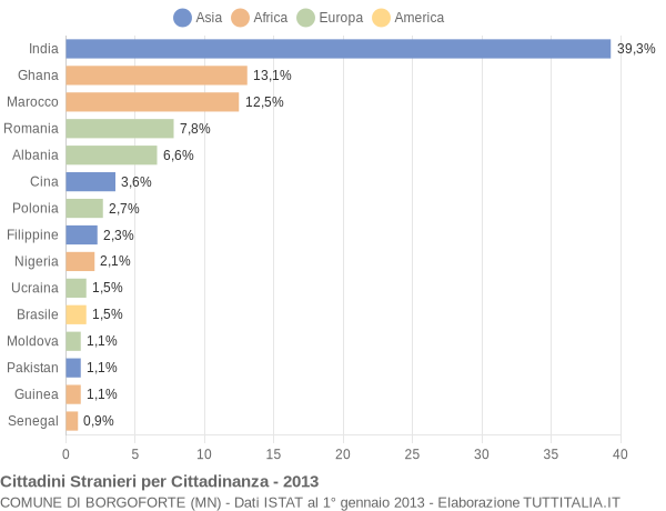 Grafico cittadinanza stranieri - Borgoforte 2013