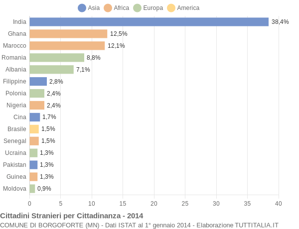 Grafico cittadinanza stranieri - Borgoforte 2014