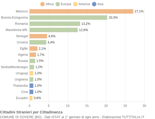 Grafico cittadinanza stranieri - Sovere 2008