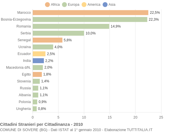 Grafico cittadinanza stranieri - Sovere 2010