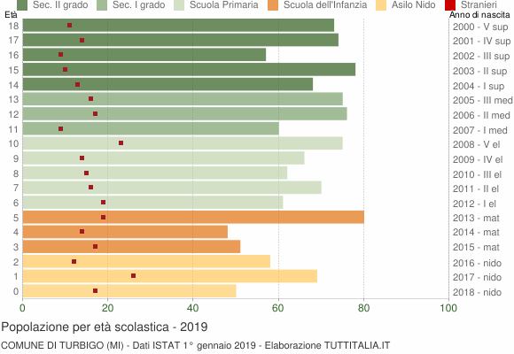 Grafico Popolazione in età scolastica - Turbigo 2019