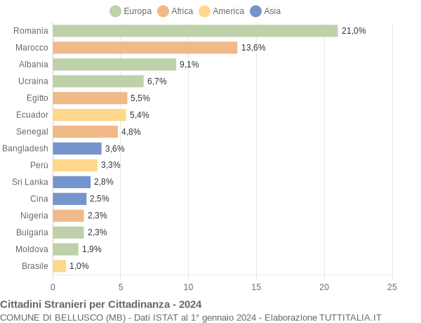 Grafico cittadinanza stranieri - Bellusco 2024