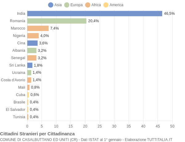 Grafico cittadinanza stranieri - Casalbuttano ed Uniti 2019