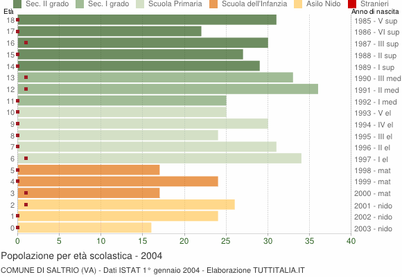 Grafico Popolazione in età scolastica - Saltrio 2004