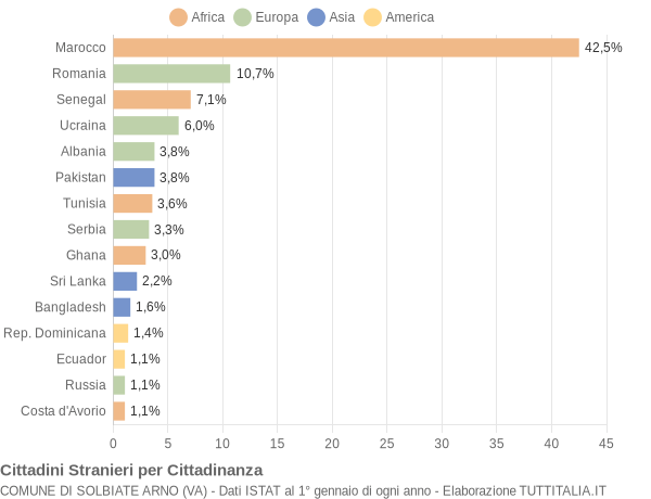 Grafico cittadinanza stranieri - Solbiate Arno 2010