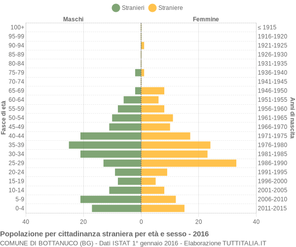 Grafico cittadini stranieri - Bottanuco 2016