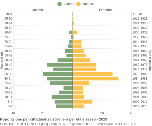 Grafico cittadini stranieri - Bottanuco 2019