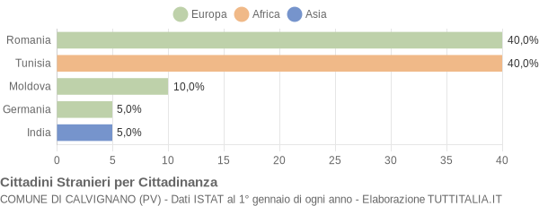 Grafico cittadinanza stranieri - Calvignano 2010