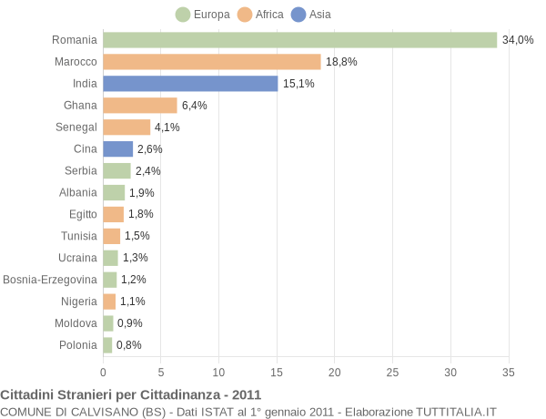 Grafico cittadinanza stranieri - Calvisano 2011