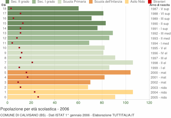 Grafico Popolazione in età scolastica - Calvisano 2006