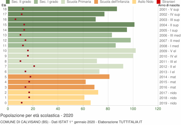 Grafico Popolazione in età scolastica - Calvisano 2020