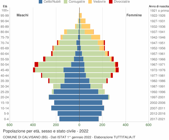 Grafico Popolazione per età, sesso e stato civile Comune di Calvisano (BS)