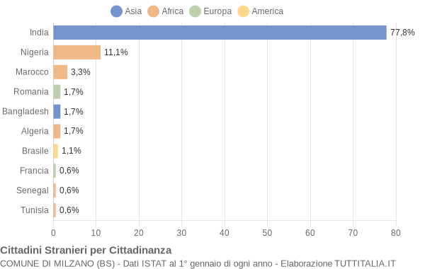 Grafico cittadinanza stranieri - Milzano 2004