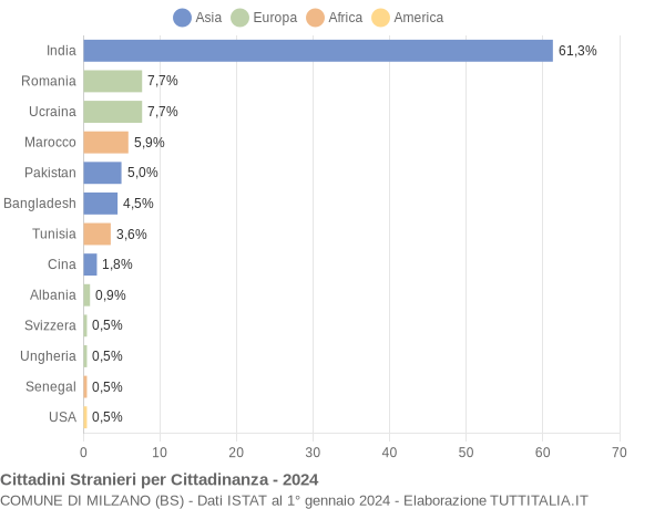 Grafico cittadinanza stranieri - Milzano 2024