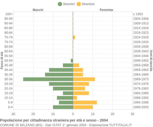 Grafico cittadini stranieri - Milzano 2004