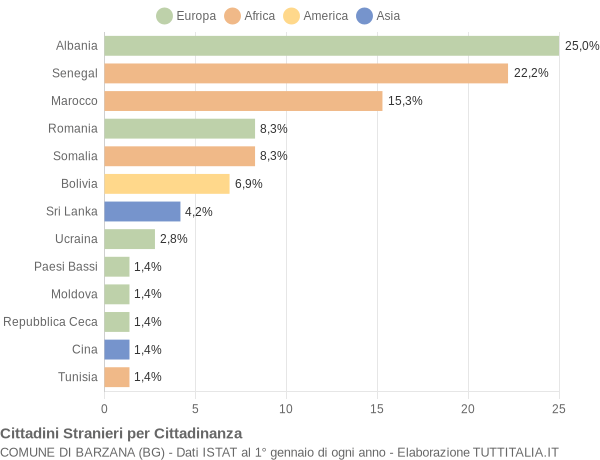 Grafico cittadinanza stranieri - Barzana 2007