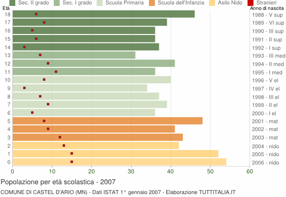 Grafico Popolazione in età scolastica - Castel d'Ario 2007