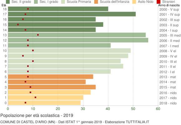 Grafico Popolazione in età scolastica - Castel d'Ario 2019